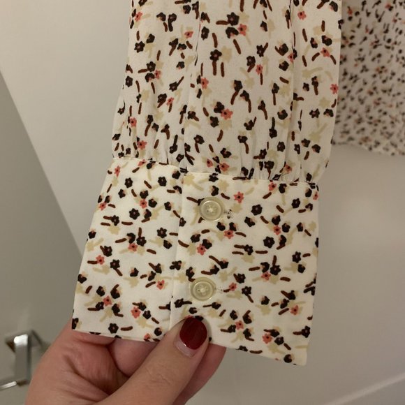 Loft White Blouse with Pink/Maroon Floral Detail, T-Back style, size S. MOVING!! - Picture 4 of 5